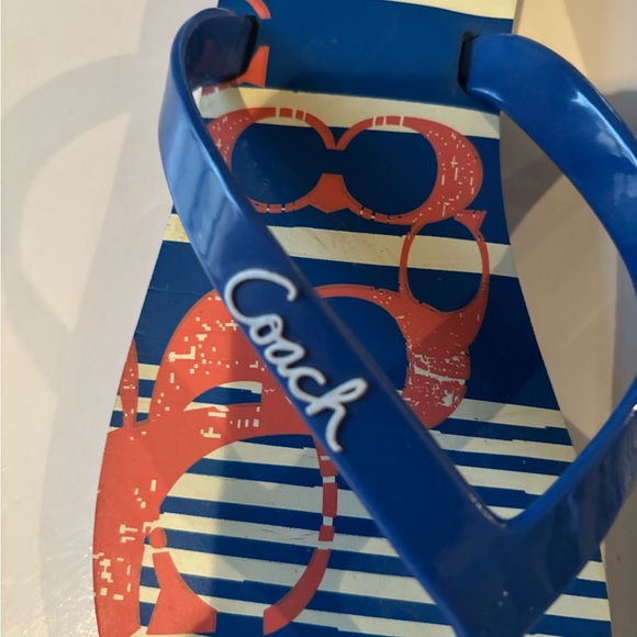 Coach KALI Sz 7 Striped Blue and Red Flip Flops - Picture 3 of 9